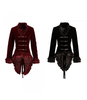 Women Pretty Attitude Burgundy Velvet Victorian Steampunk Vintage Coat (2025)